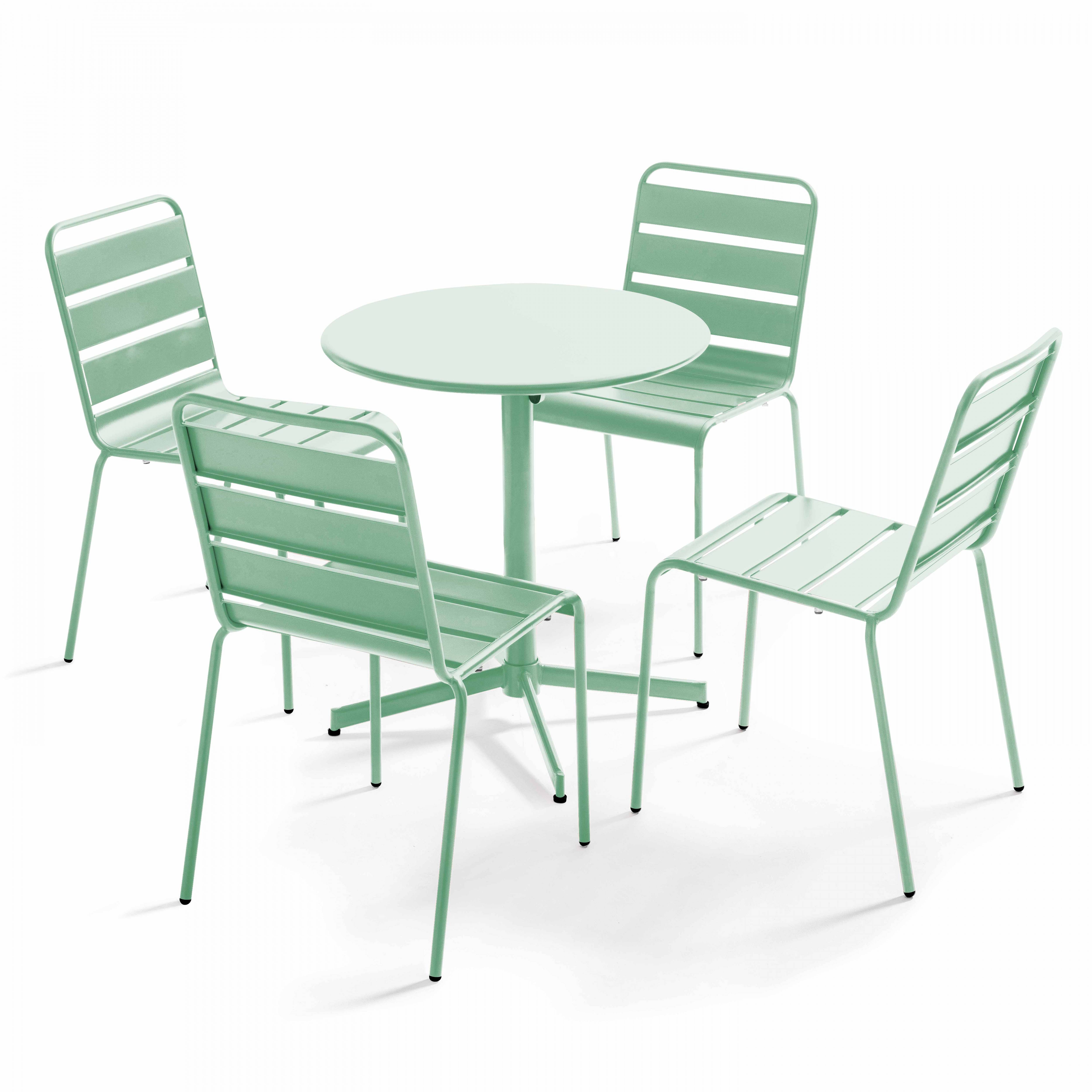 Oviala - Ensemble table  de jardin ronde et 4 chaises en métal vert sauge Palavas - Oviala - Imagen 1