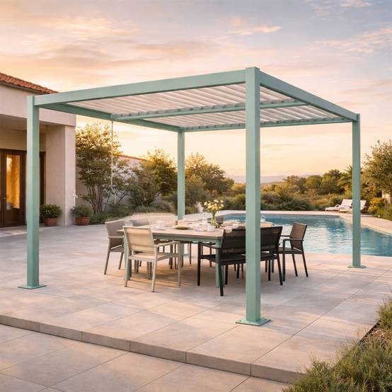 Pergola bioclimatique structure aluminium vert lames orientables 3x3m CORFU - Image 2