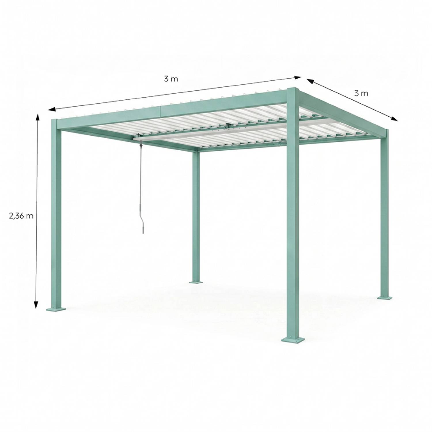 Pergola bioclimatique structure aluminium vert lames orientables 3x3m CORFU - Image 3