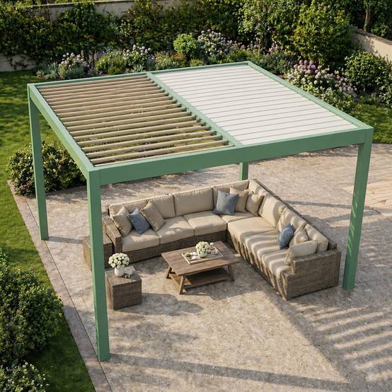 Pergola bioclimatique structure aluminium vert lames orientables 3x3m CORFU - Image 4
