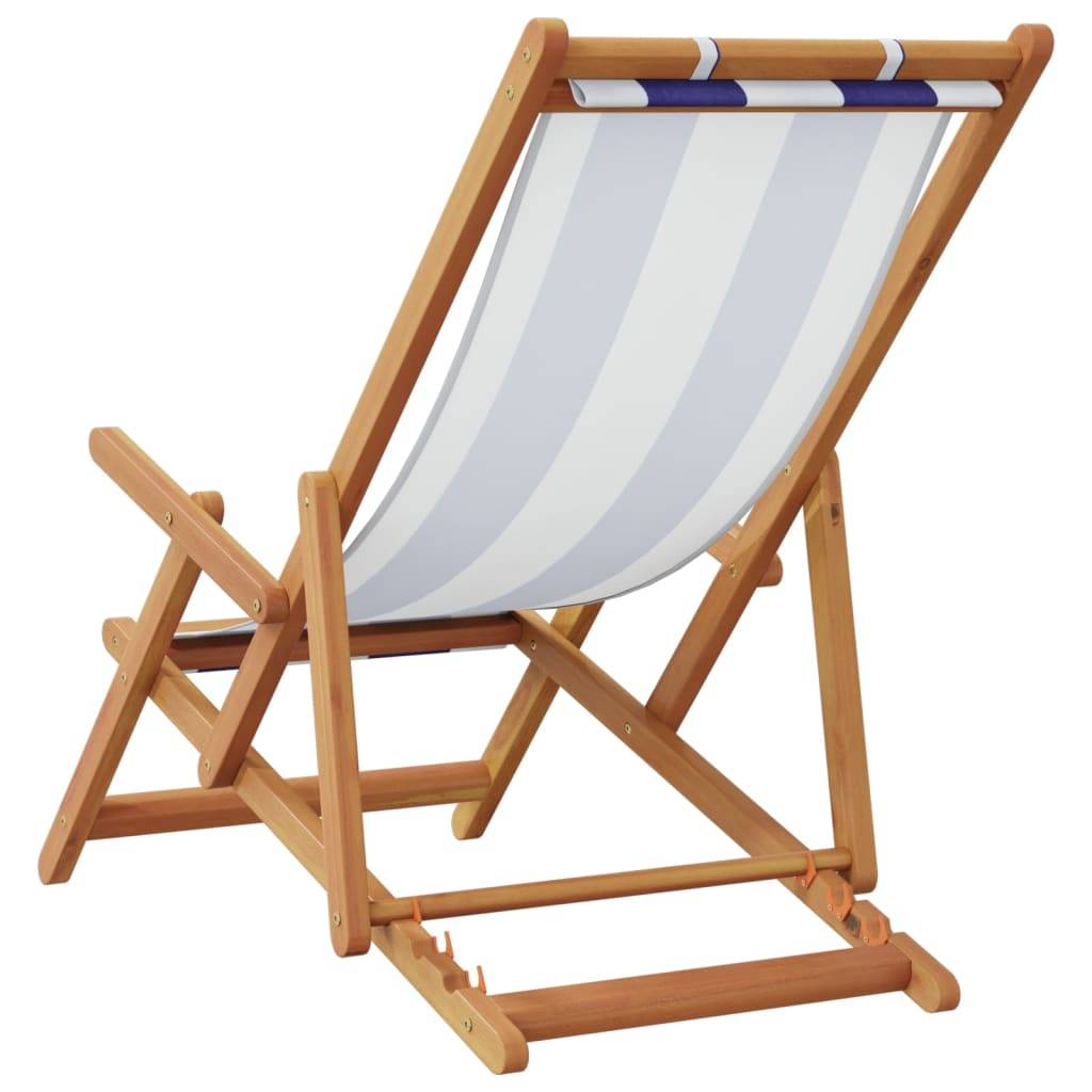 Maison Chic - lot de 2 Chaises de plage pliantes - Bain de soleil - Transat bleu blanc tissu bois massif HL302 - Image 6