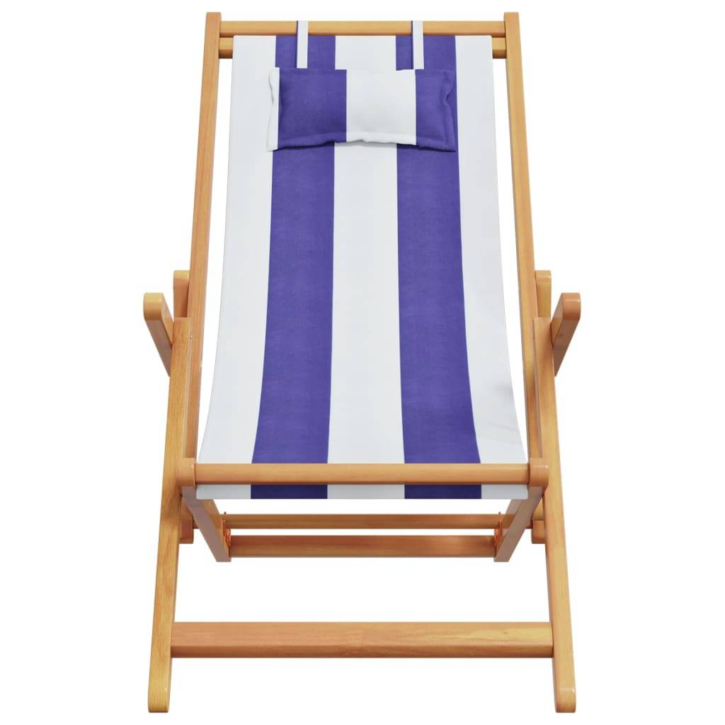 Maison Chic - lot de 2 Chaises de plage pliantes - Bain de soleil - Transat bleu blanc tissu bois massif HL302 - Image 4