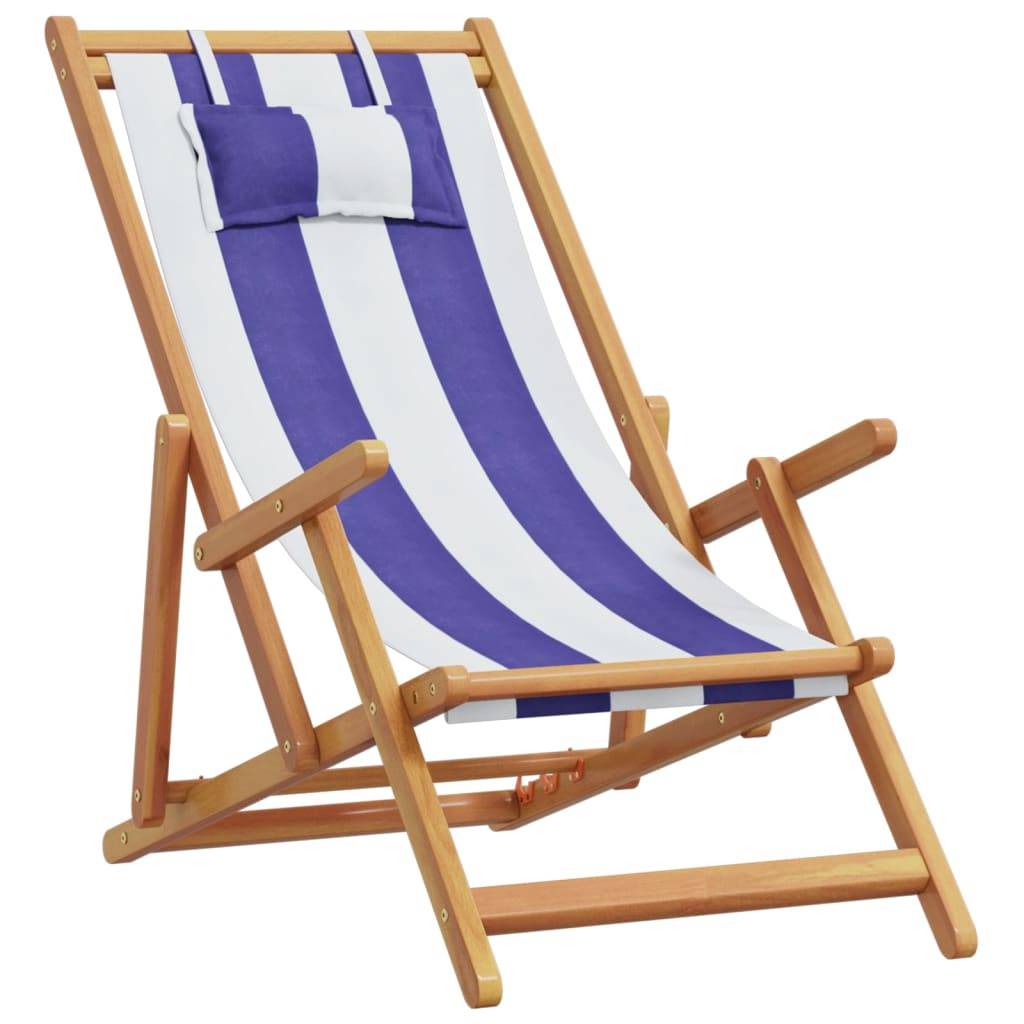 Maison Chic - lot de 2 Chaises de plage pliantes - Bain de soleil - Transat bleu blanc tissu bois massif HL302 - Image 3