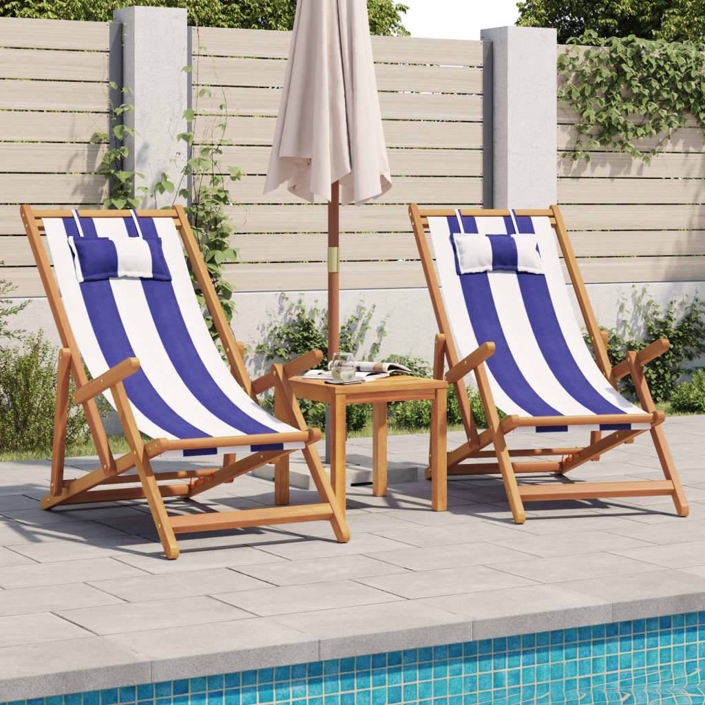 Maison Chic - lot de 2 Chaises de plage pliantes - Bain de soleil - Transat bleu blanc tissu bois massif HL302 - Image 1