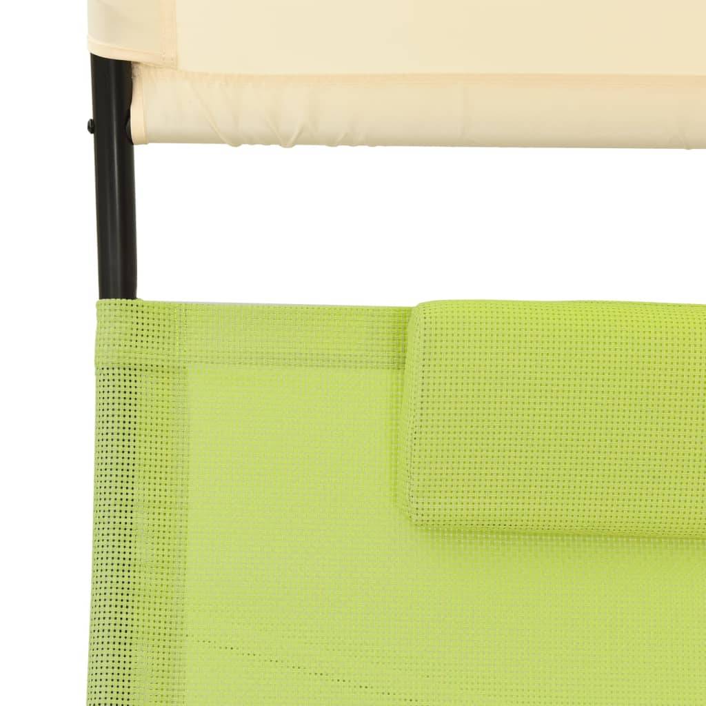 Helloshop26 - Transat chaise longue bain de soleil lit de jardin terrasse meuble d'extérieur double avec auvent textilène vert et crème - Imagen 6