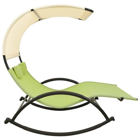 Helloshop26 - Transat chaise longue bain de soleil lit de jardin terrasse meuble d'extérieur double avec auvent textilène vert et crème - Imagen 3