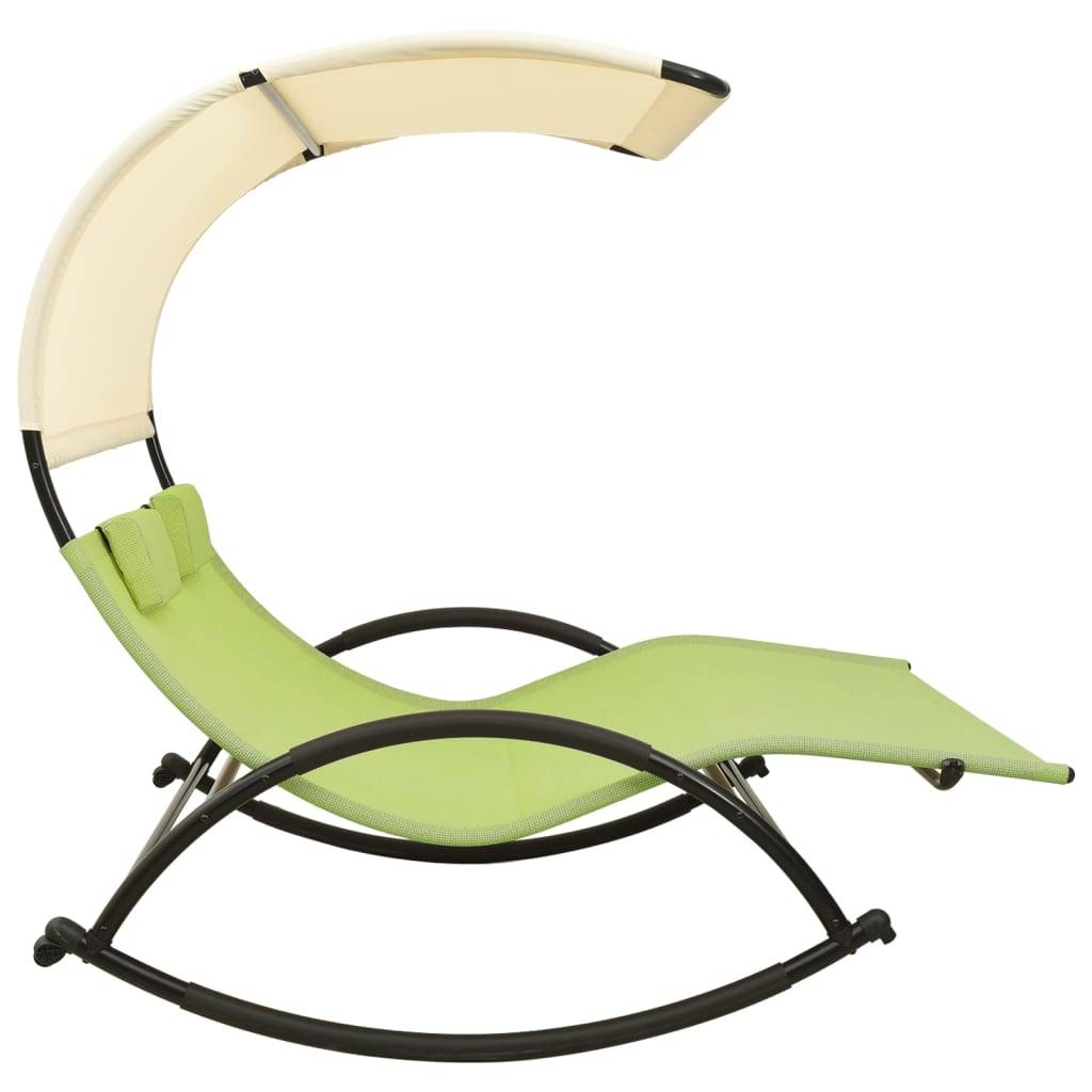 Helloshop26 - Transat chaise longue bain de soleil lit de jardin terrasse meuble d'extérieur double avec auvent textilène vert et crème - Imagen 3