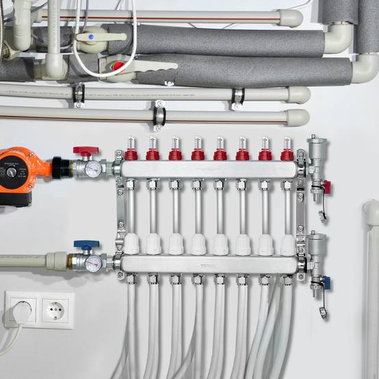 VEVOR Collecteur chauffage radiant 8 branches, inox, tubes PEX 1,27 cm. Pour chaleur hydronique sol. - Image 8