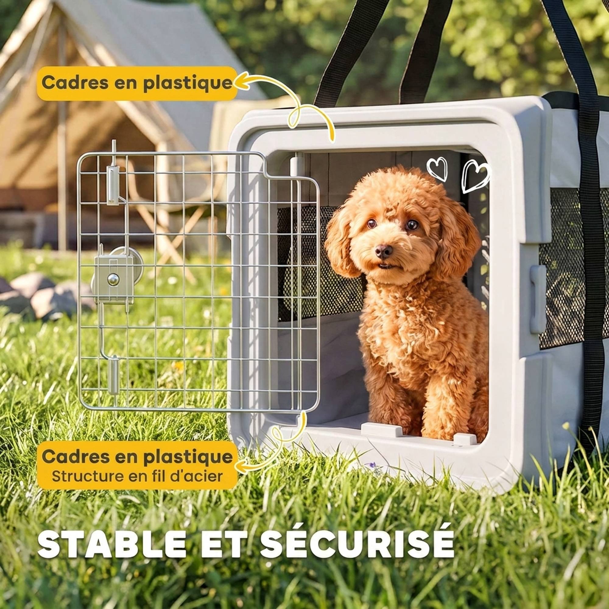 ComfortXL - Sac de transport pliable pour chat et petit chien en tissu 300D gris 49,5 x 34 x 35,5 cm pour trajets quotidiens - Image 7