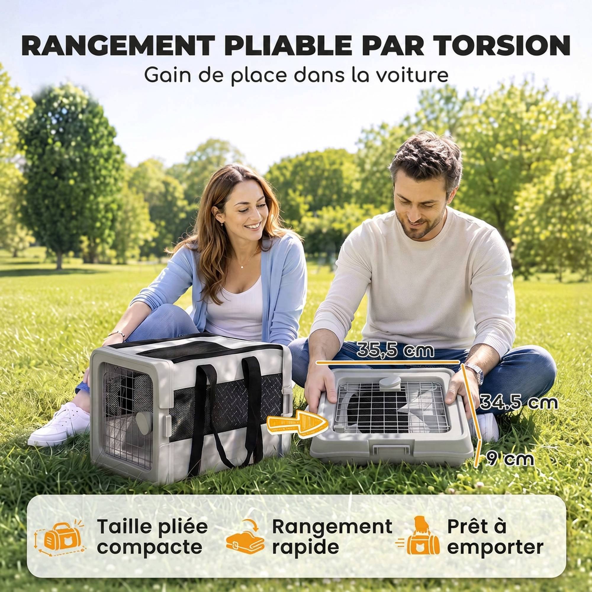 ComfortXL - Sac de transport pliable pour chat et petit chien en tissu 300D gris 49,5 x 34 x 35,5 cm pour trajets quotidiens - Image 4