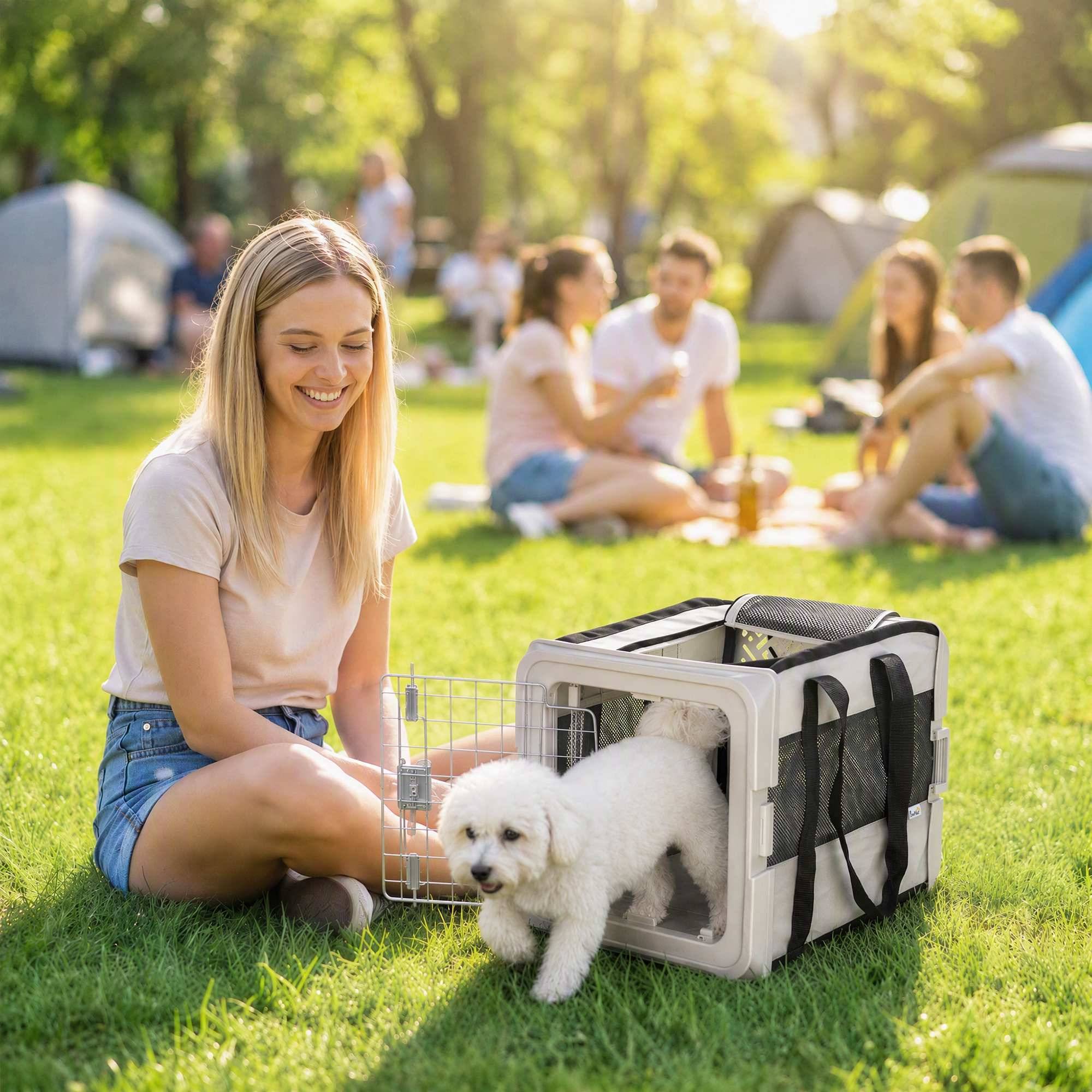 ComfortXL - Sac de transport pliable pour chat et petit chien en tissu 300D gris 49,5 x 34 x 35,5 cm pour trajets quotidiens