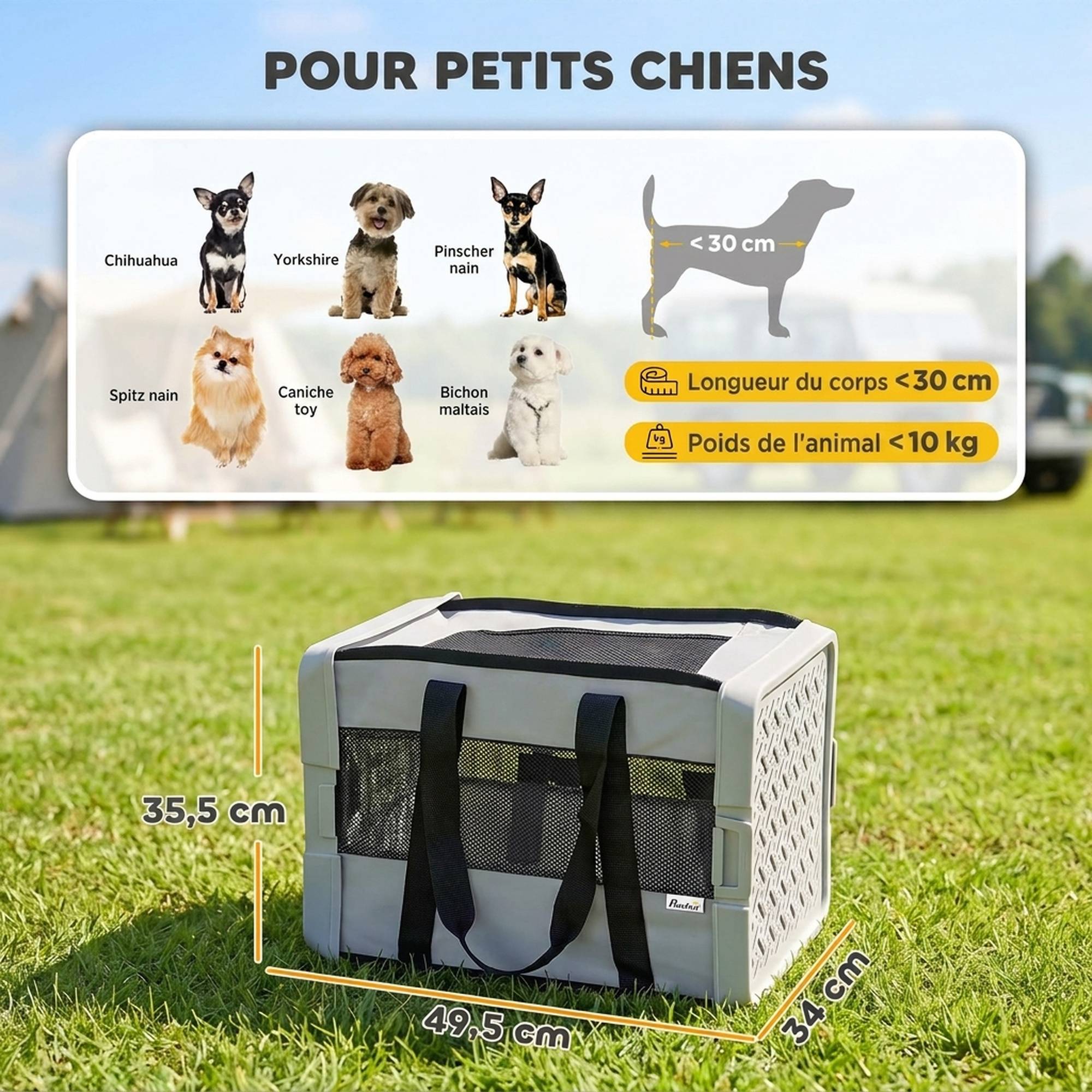 ComfortXL - Sac de transport pliable pour chat et petit chien en tissu 300D gris 49,5 x 34 x 35,5 cm pour trajets quotidiens - Image 3