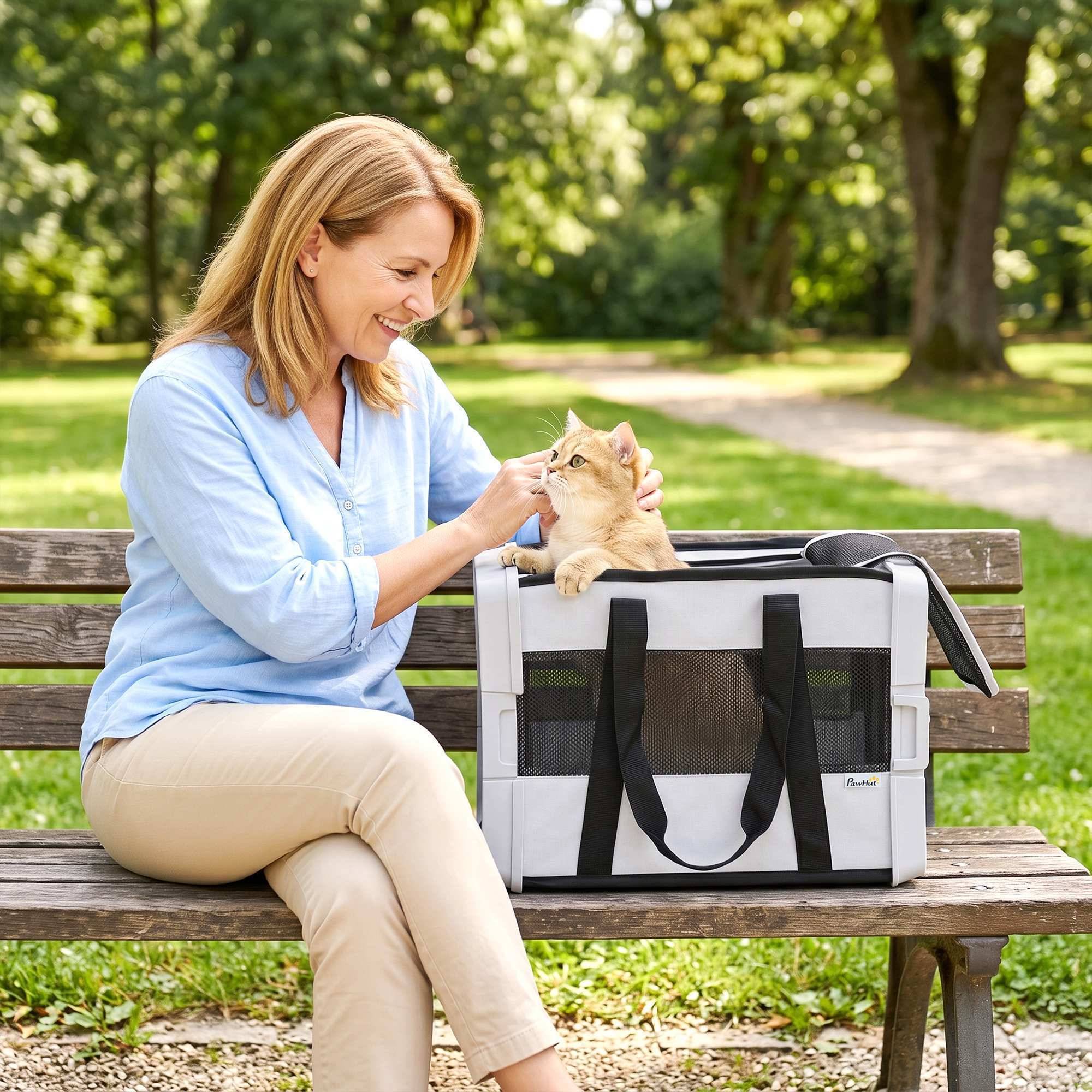 ComfortXL - Sac de transport pliable pour chat et petit chien en tissu 300D gris 49,5 x 34 x 35,5 cm pour trajets quotidiens - Image 8