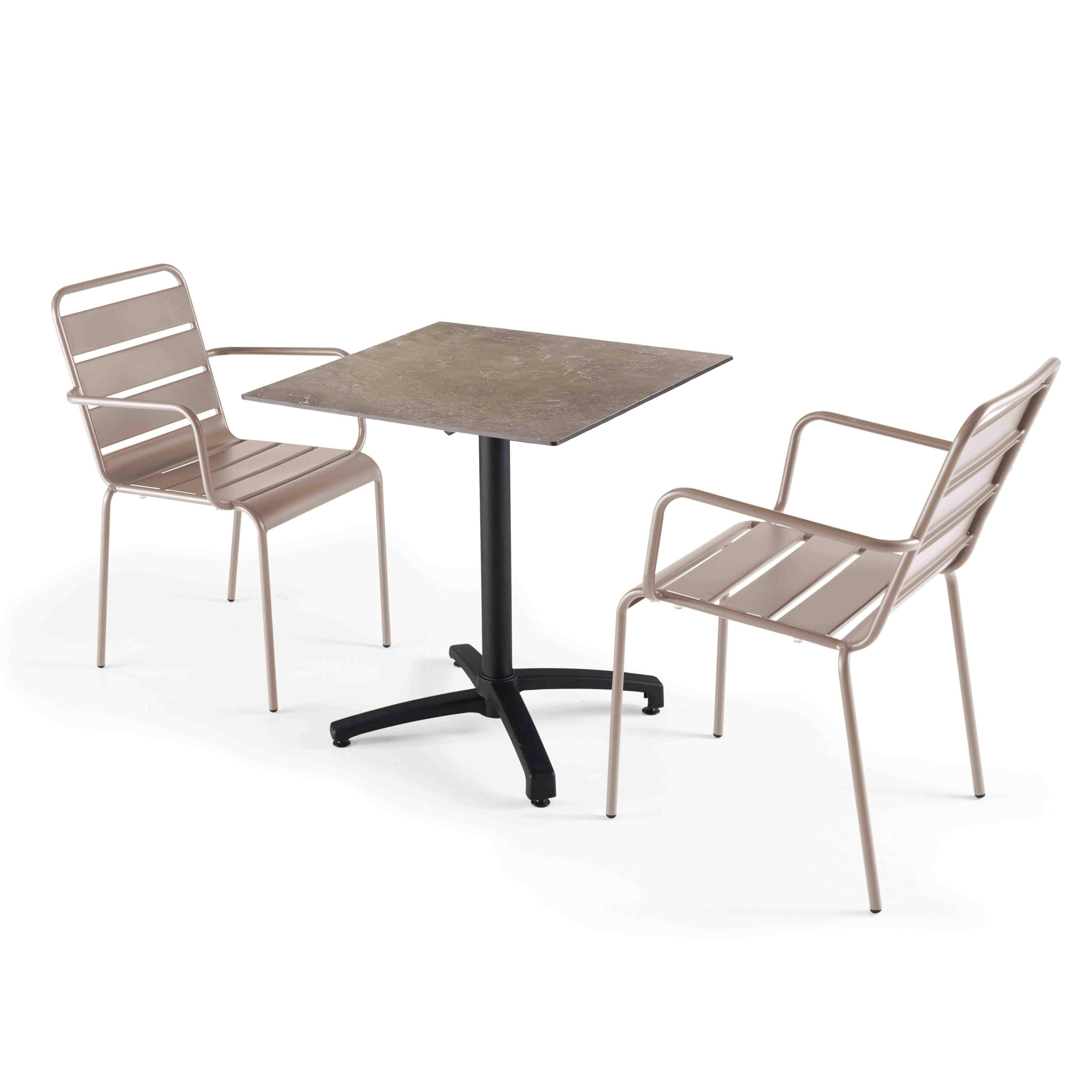Oviala - Ensemble table stratifié marbre plateau beige et 2 fauteuils taupe - Oviala - Imagen 1