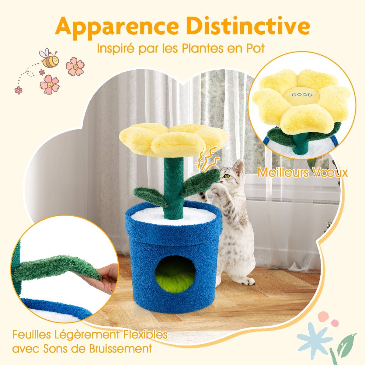 Arbre à Chat Mignon pour Chats d'Intérieur Tour pour Chatons avec Perchoir Rembourré en Fleur - Image 6