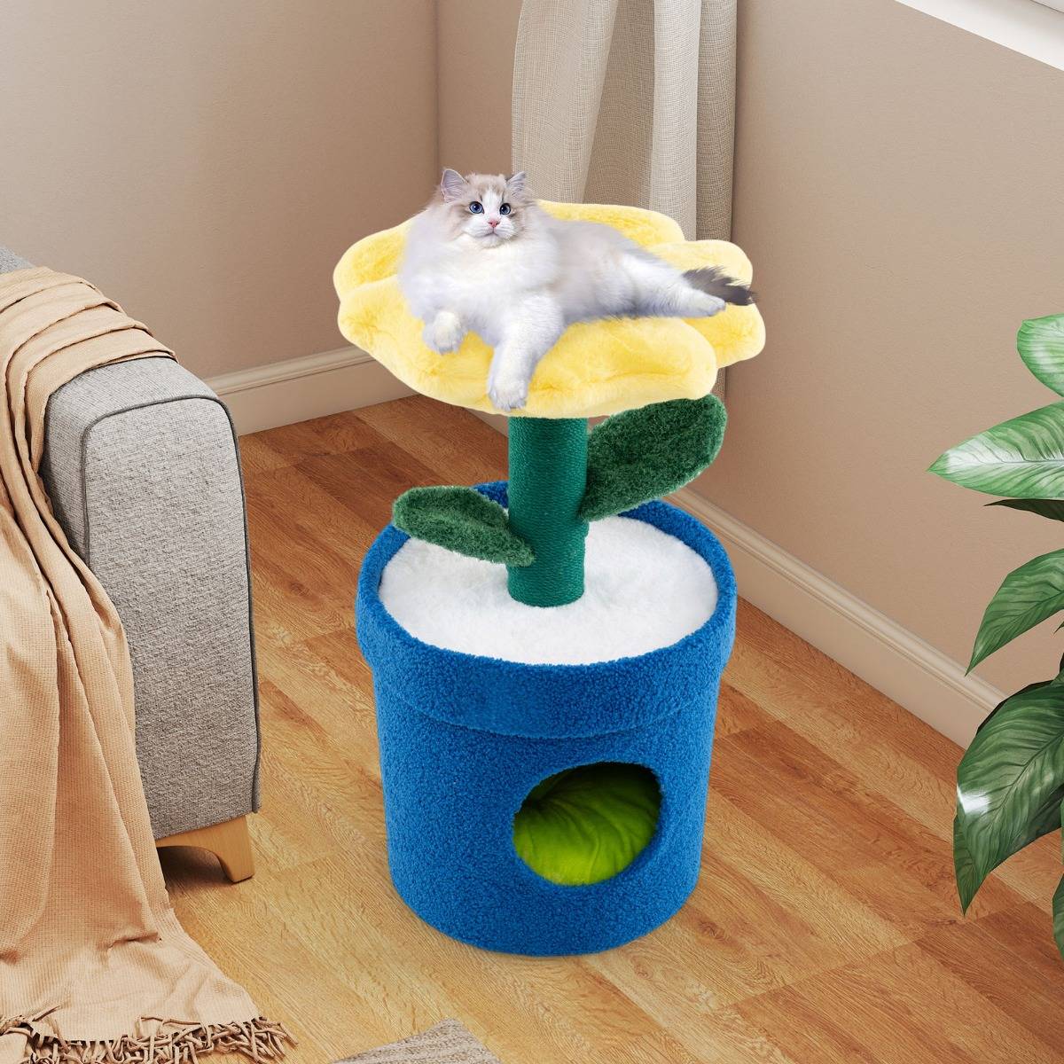 Arbre à Chat Mignon pour Chats d'Intérieur Tour pour Chatons avec Perchoir Rembourré en Fleur - Image 2