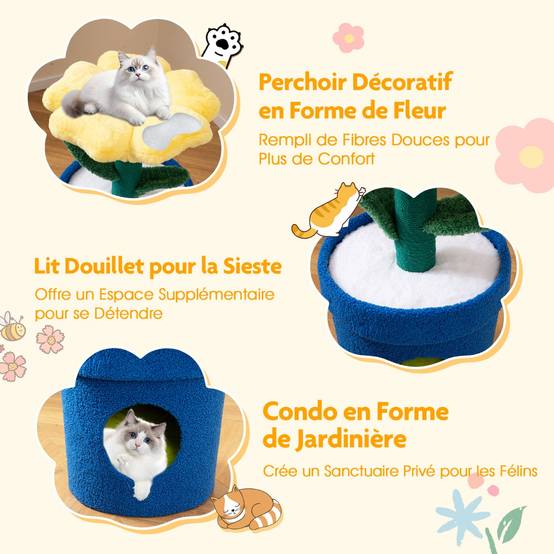 Arbre à Chat Mignon pour Chats d'Intérieur Tour pour Chatons avec Perchoir Rembourré en Fleur - Image 5