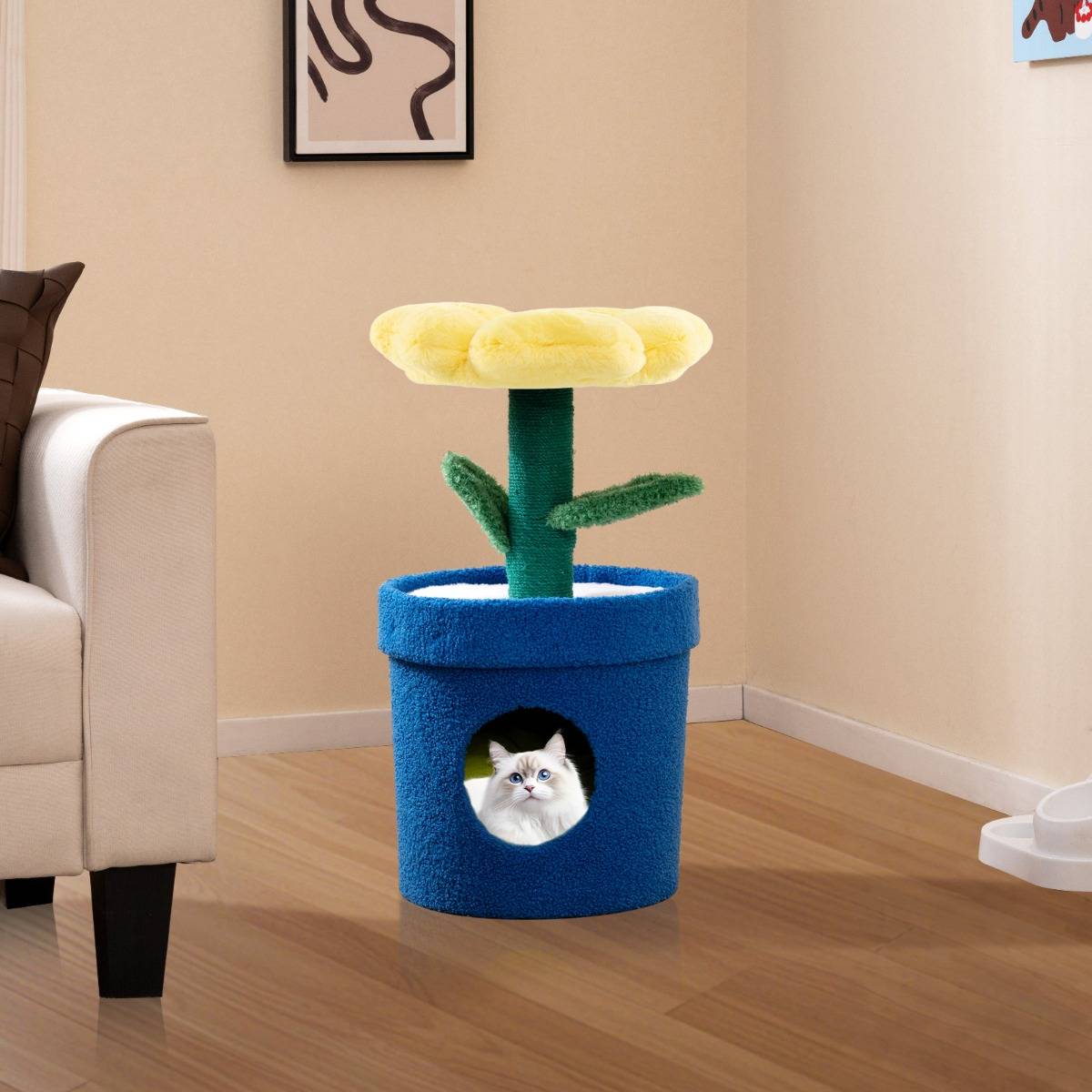 Arbre à Chat Mignon pour Chats d'Intérieur Tour pour Chatons avec Perchoir Rembourré en Fleur - Image 4