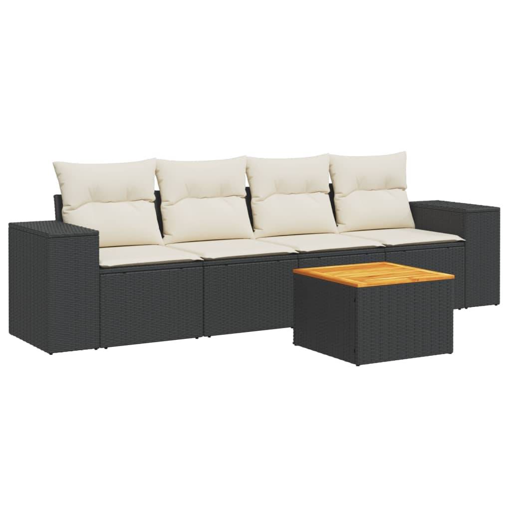 Salon de jardin 4 personnes résine tressée et bois modulable pour terrasse Noir et Crème – ComfortXL Outdoor Living - Image 2