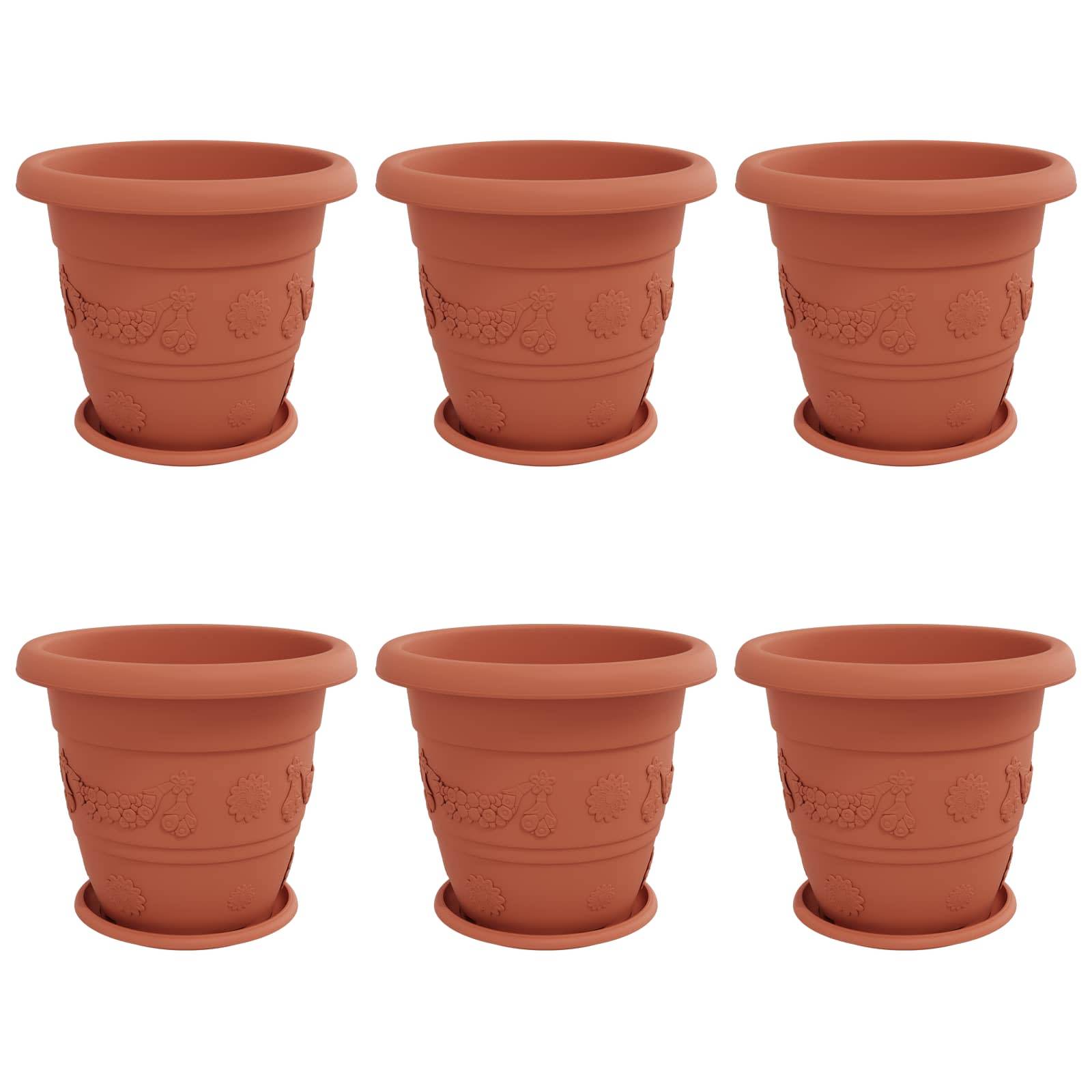 ComfortXL - Lot de 6 Grands Pots de Fleurs Plastique Intérieur Extérieur Drainage 39x32 cm Rouge Brique - ComfortXL Outdoor Living - Image 2