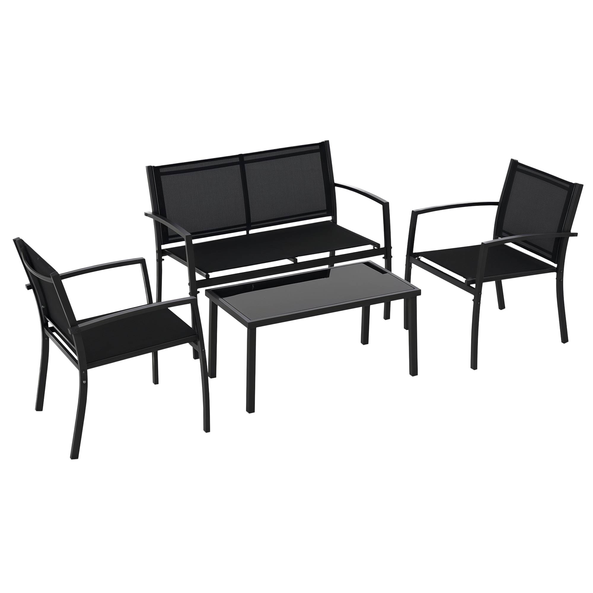 Salon de jardin extérieur 4 personnes, salon de balcon 5 pièces | Mobilier de jardin Noir Métal 105x60x77 cm - Image 1
