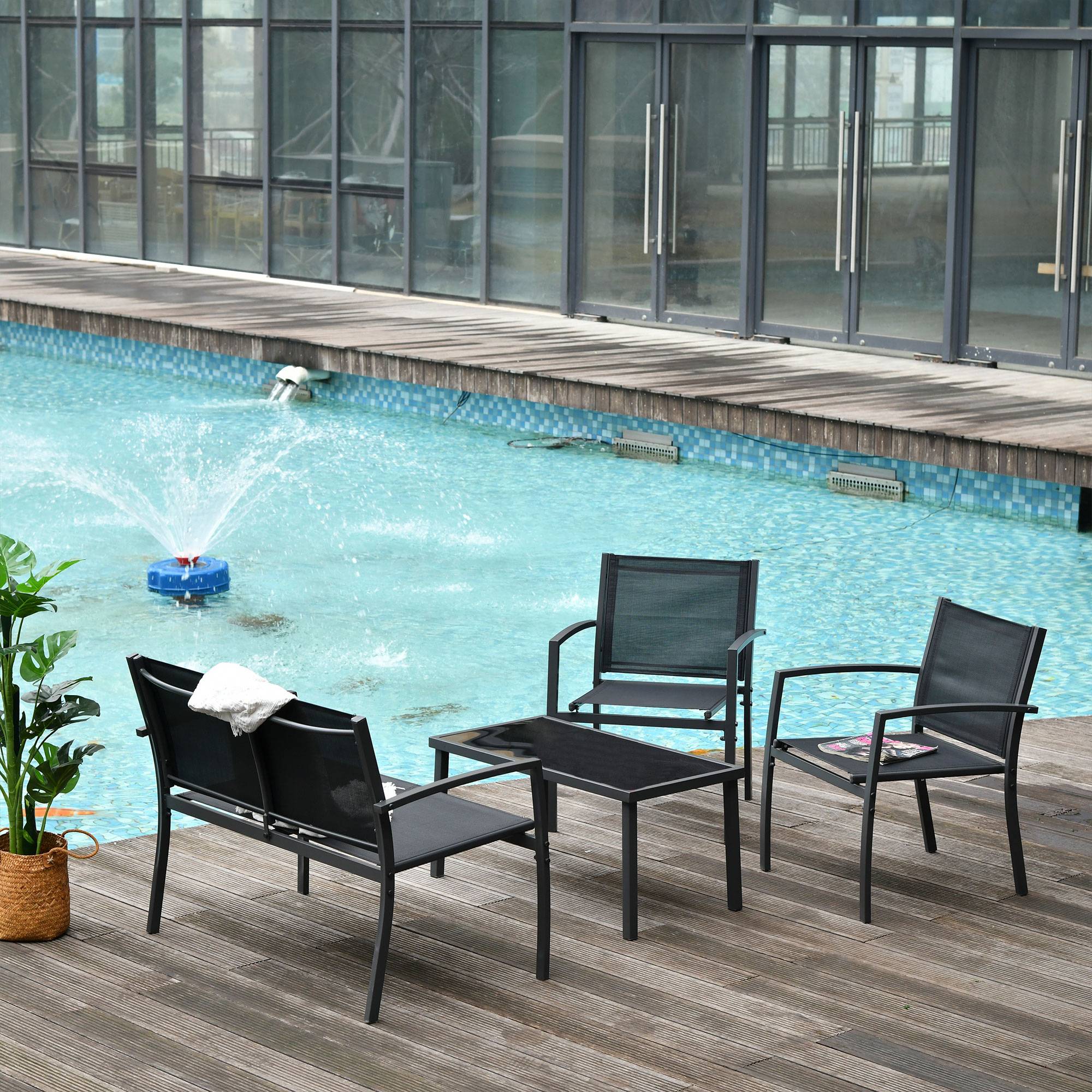 Salon de jardin extérieur 4 personnes, salon de balcon 5 pièces | Mobilier de jardin Noir Métal 105x60x77 cm - Image 3