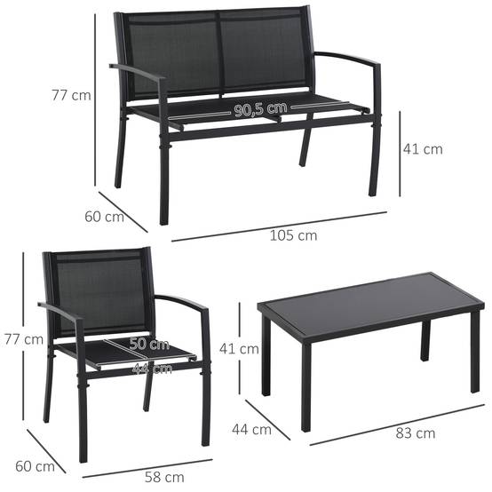 Salon de jardin extérieur 4 personnes, salon de balcon 5 pièces | Mobilier de jardin Noir Métal 105x60x77 cm - Image 5