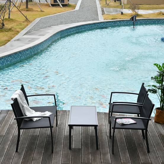 Salon de jardin extérieur 4 personnes, salon de balcon 5 pièces | Mobilier de jardin Noir Métal 105x60x77 cm - Image 4