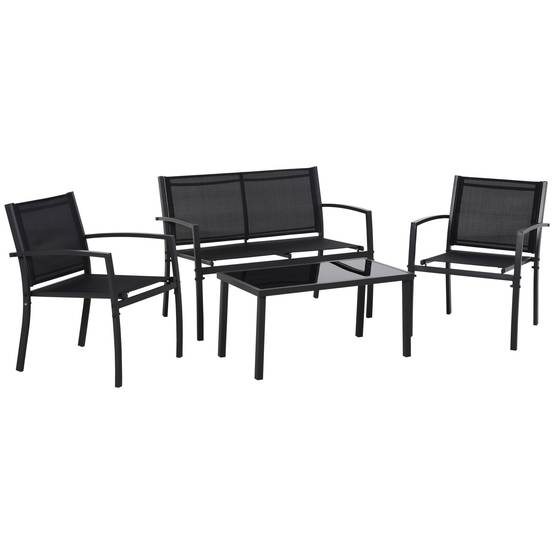 Salon de jardin extérieur 4 personnes, salon de balcon 5 pièces | Mobilier de jardin Noir Métal 105x60x77 cm - Image 2