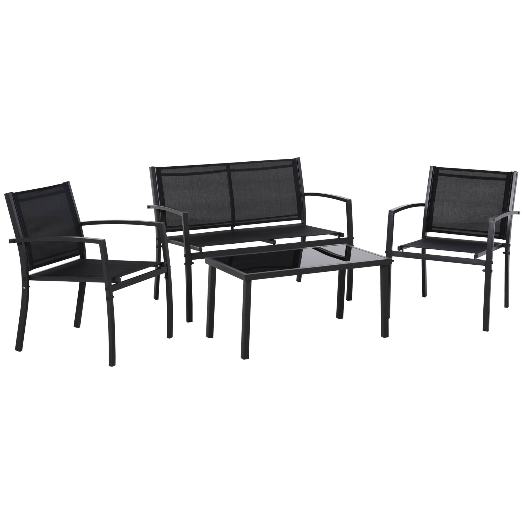Salon de jardin extérieur 4 personnes, salon de balcon 5 pièces | Mobilier de jardin Noir Métal 105x60x77 cm - Image 2