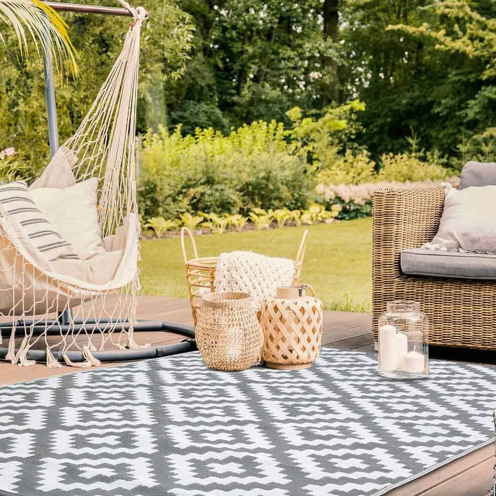 Tapis extérieur rectangulaire réversible 120 x 180 Gris - Image 6