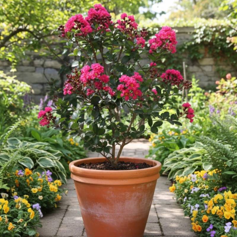 Lilas des Indes Pink Velour, Lagerstroemia à fleurs Rose - feuillage Caduc - Pot de 7,5L - 80/100 cm-  hauteur à maturité De 1,00 m à 1,50 m - Image 3