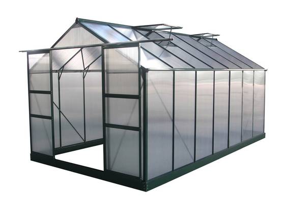 Serre de jardin 13,29 m² aluminium vert sapin avec panneaux polycarbonate et double porte – Habitat et Jardin - Image 1