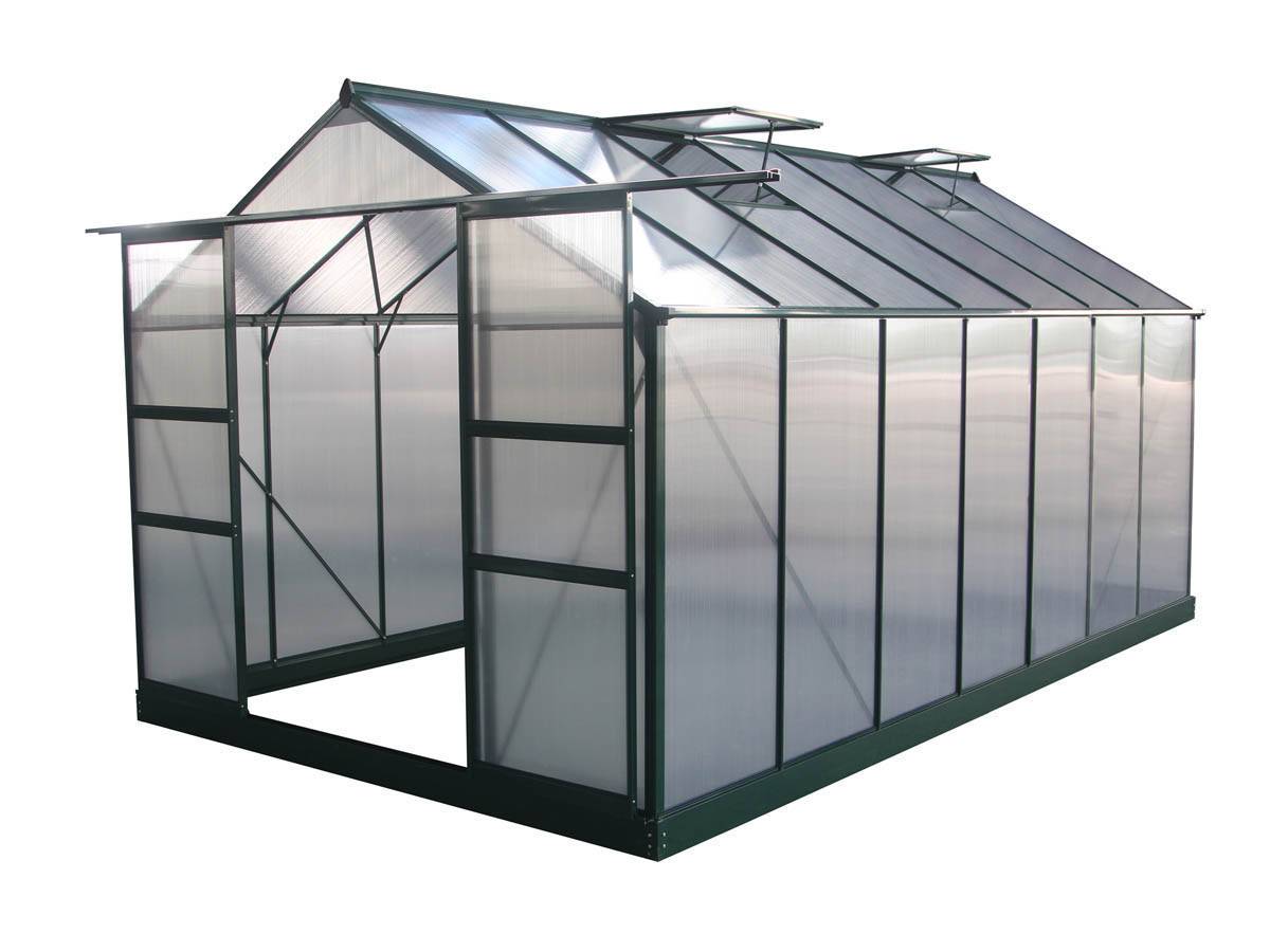 Serre de jardin 13,29 m² aluminium vert sapin avec panneaux polycarbonate et double porte – Habitat et Jardin - Image 1