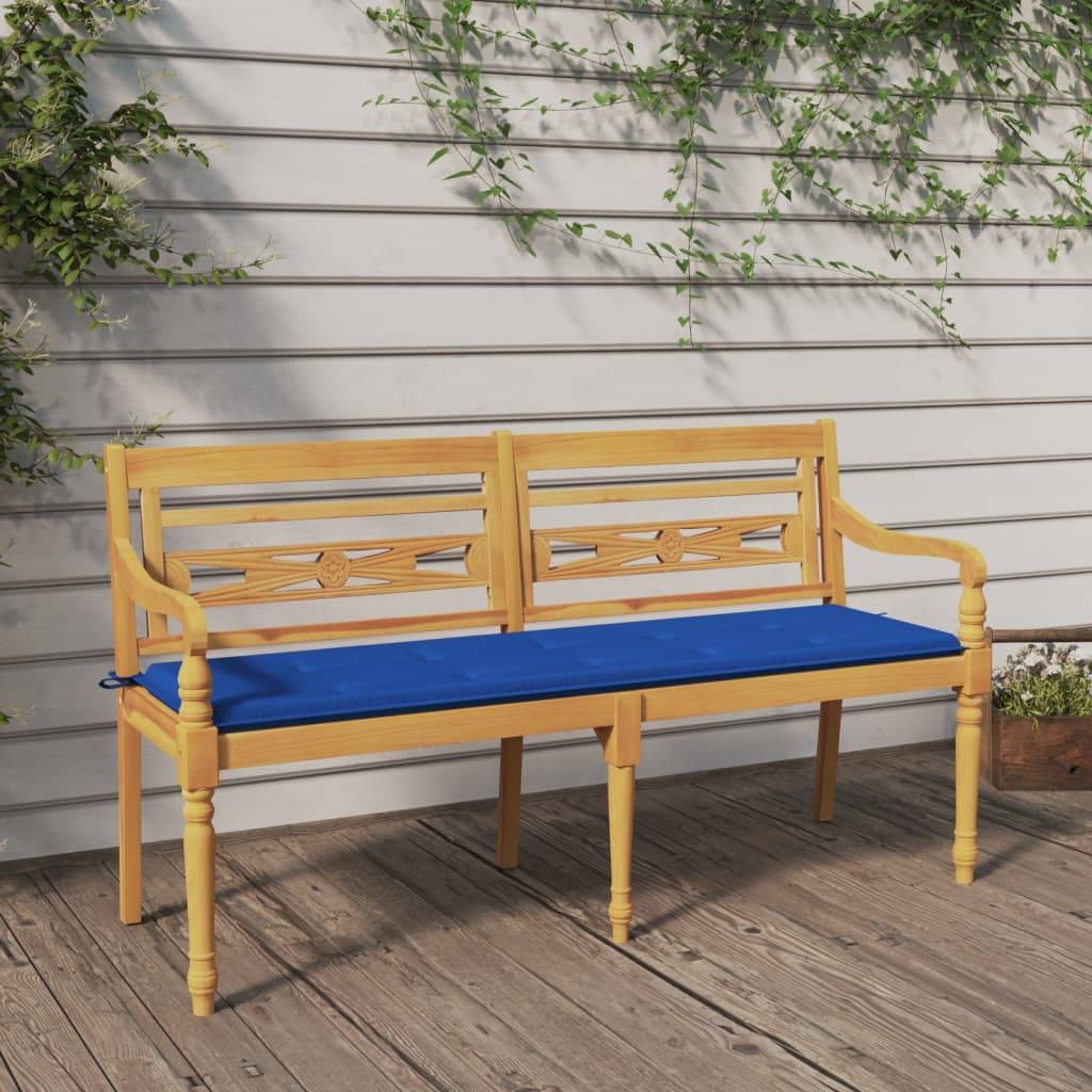 ComfortXL - Banc de jardin bois teck massif terrasse avec dossier coussin bleu 150 cm - ComfortXL Outdoor Living