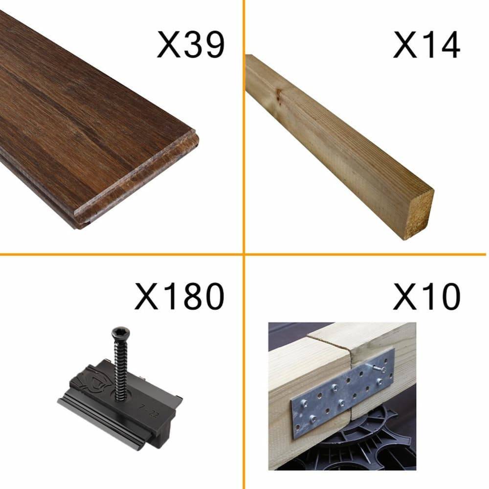 Kit Terrasse Bambou 10m² MELODY - 32 lames de Terrasse (185 x 13.9 x 1.8 cm) - Fixation Clips Cobra Hybrid 7-22 - Garantie 25 ans - Imagen 2