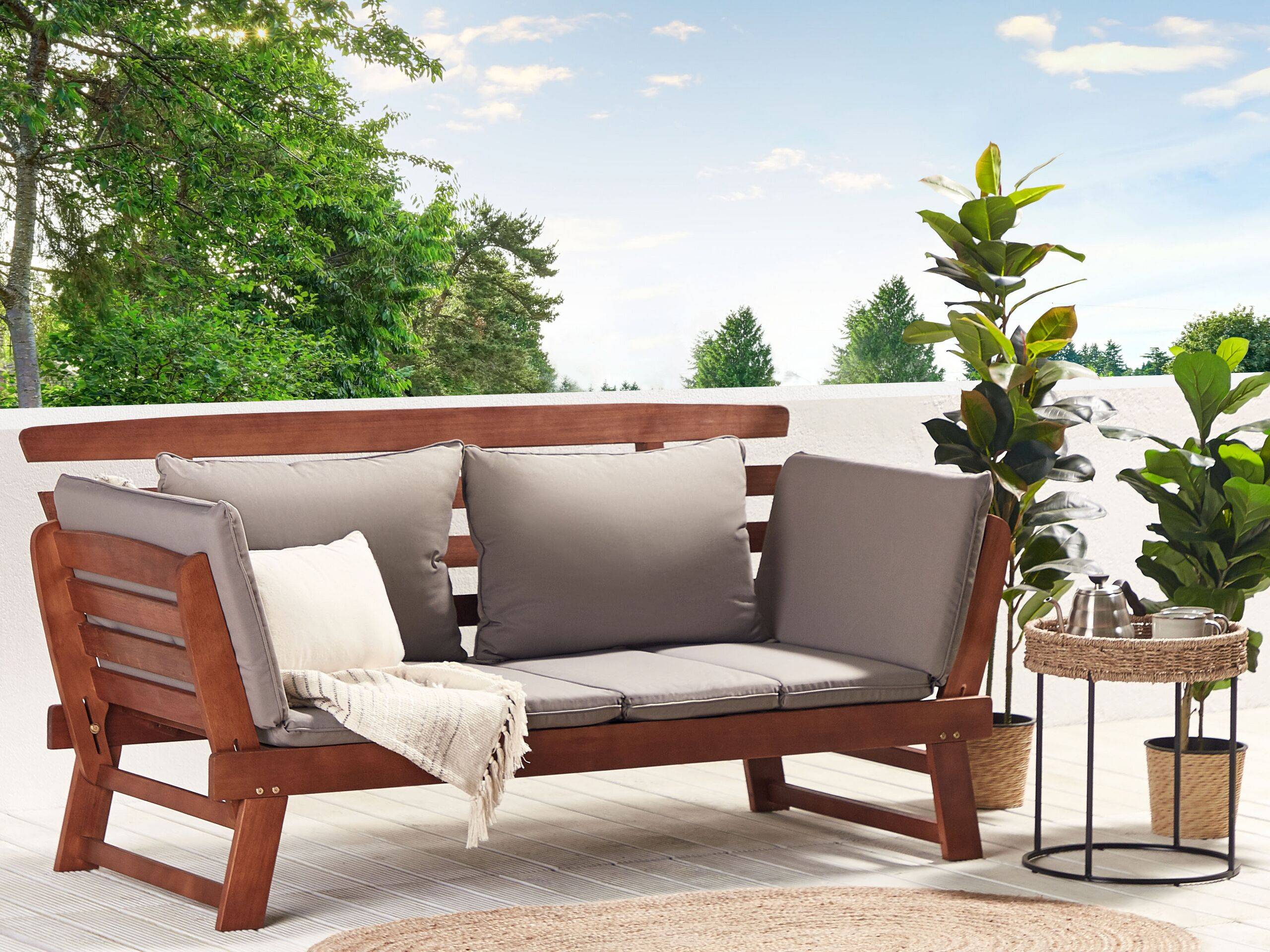 Beliani - Banc, 2 Personnes Bois d'eucalyptus Marron foncé/taupe PORTICI - Beliani - Imagen 1
