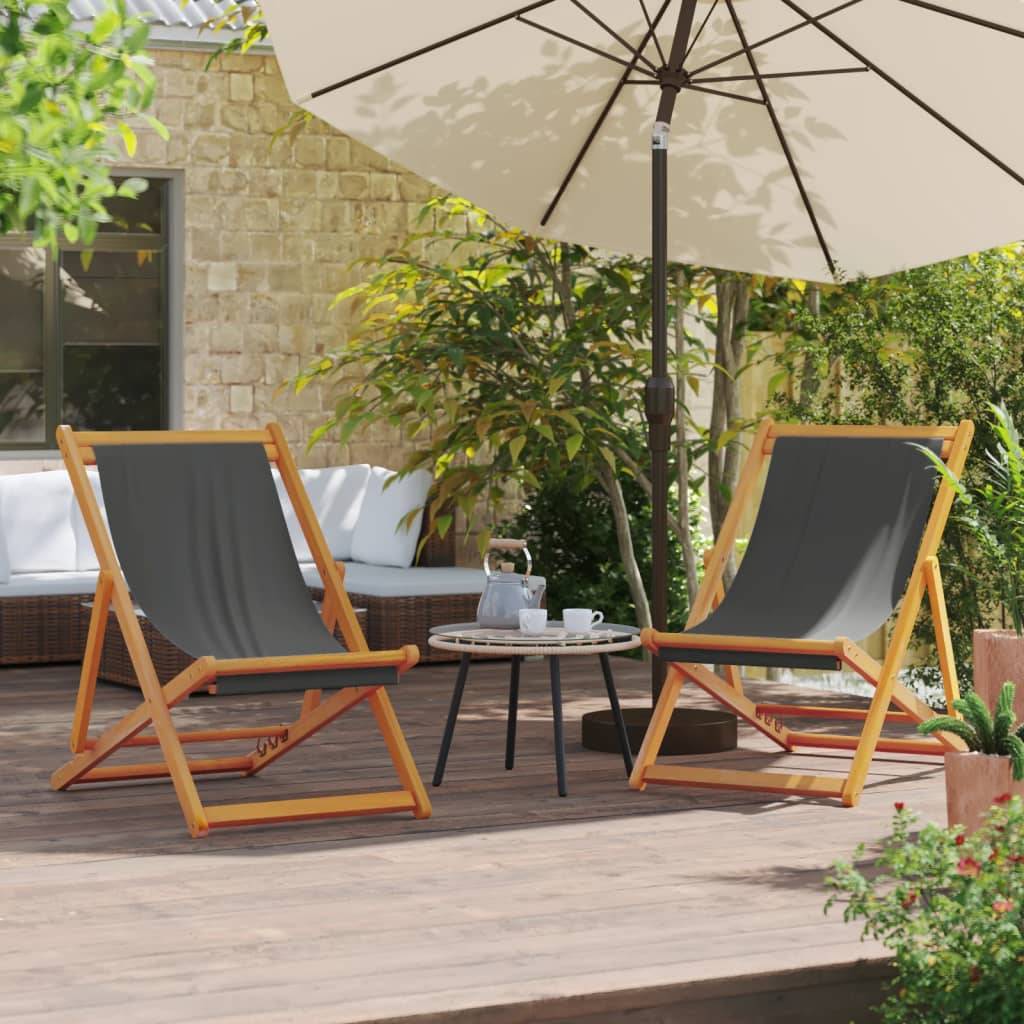 Maison Chic - lot de 2 Chaises de plage pliables - Bain de soleil - Transat gris tissu HL279 - Image 2