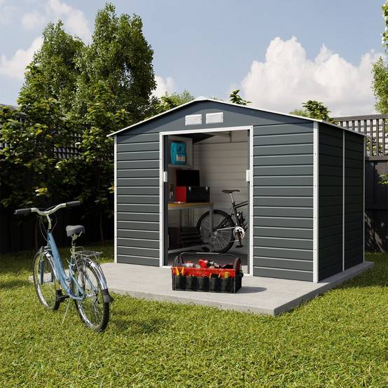 Abri de jardin métal gris 4,83 m2 + kit d'ancrage - Image 1