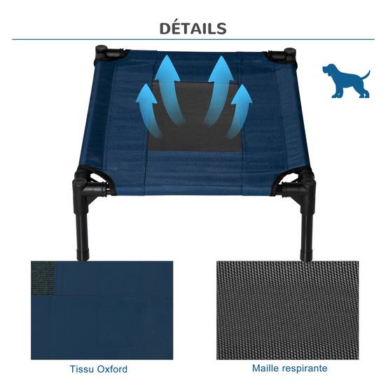 Lit surélevé animal Tissu Oxford Textilène Intérieur Extérieur 61x46cm Bleu Noir - ComfortXL Outdoor Living - Image 8