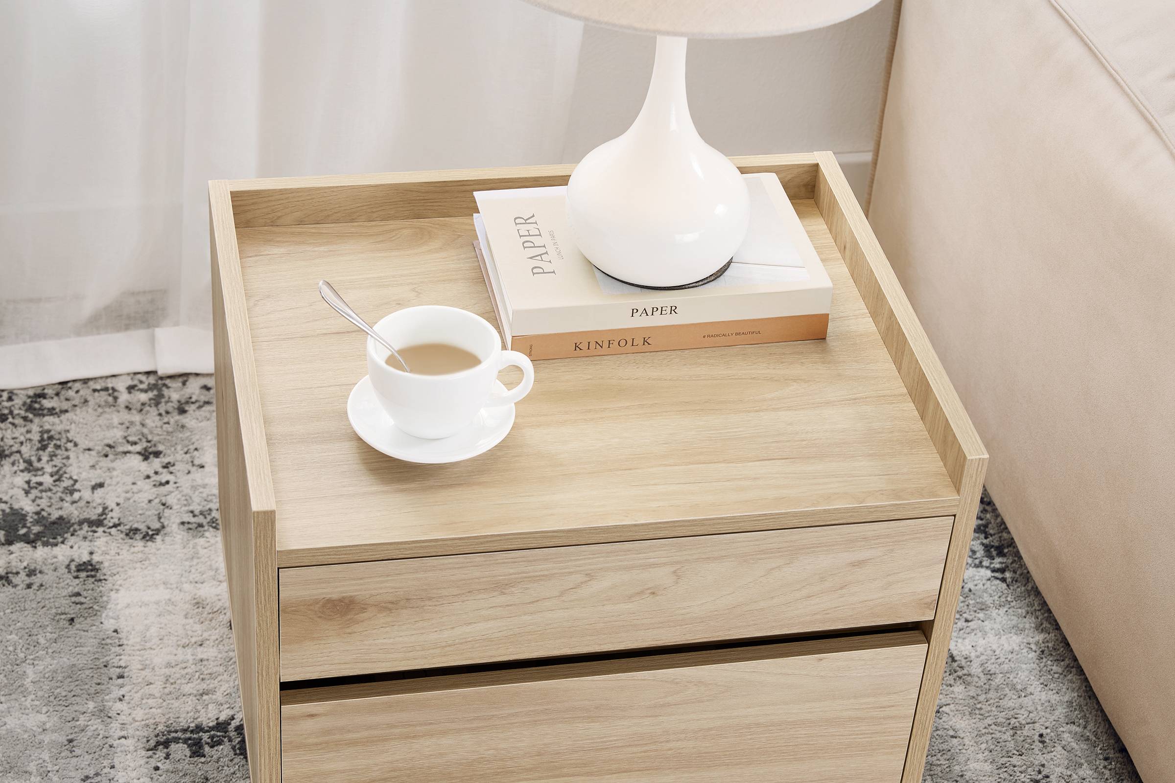 SoBuy Table de Chevet avec 2 Tiroirs, Bout de Canapé, Table de Nuit et Table Basse, Naturelle - Image 5