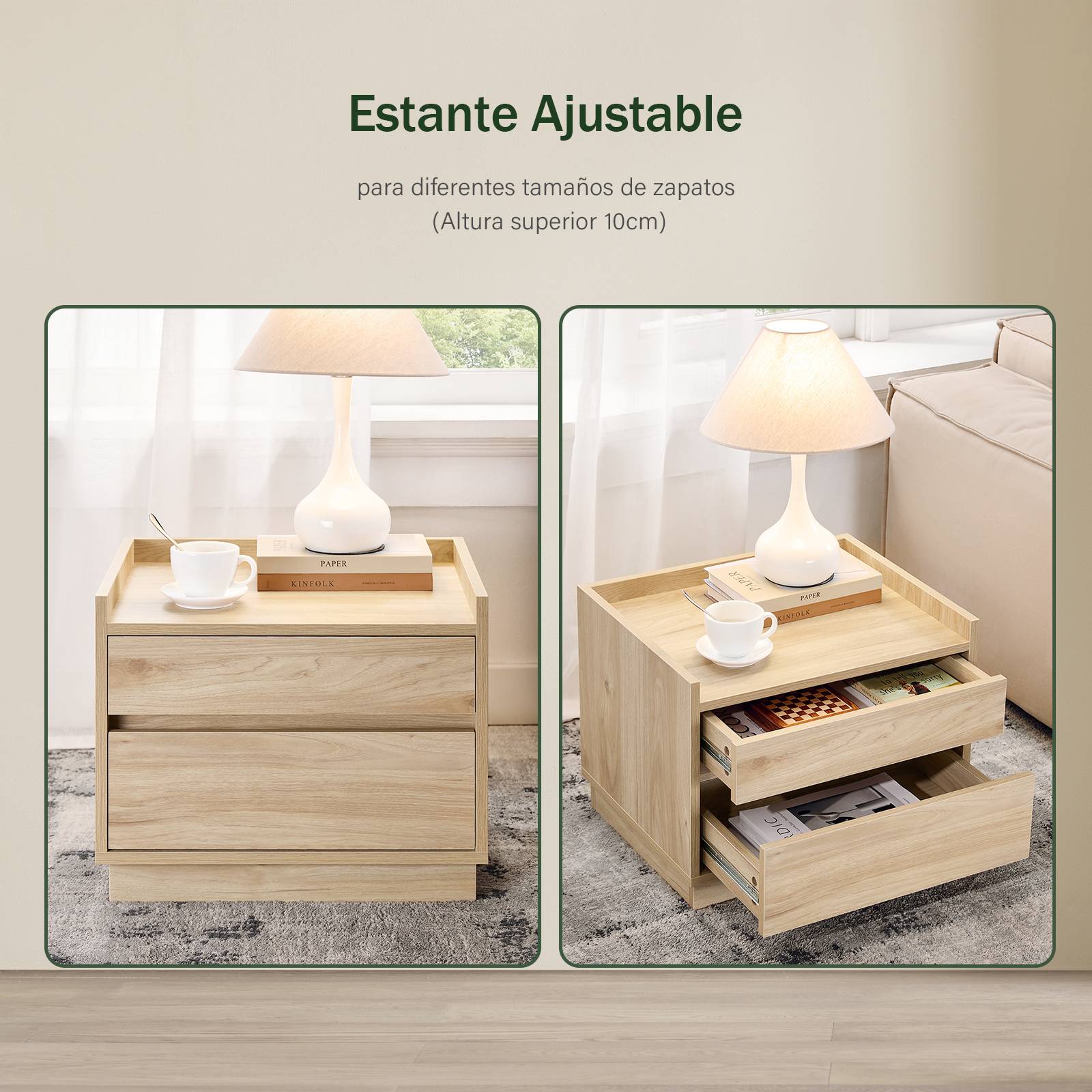SoBuy Table de Chevet avec 2 Tiroirs, Bout de Canapé, Table de Nuit et Table Basse, Naturelle - Image 9