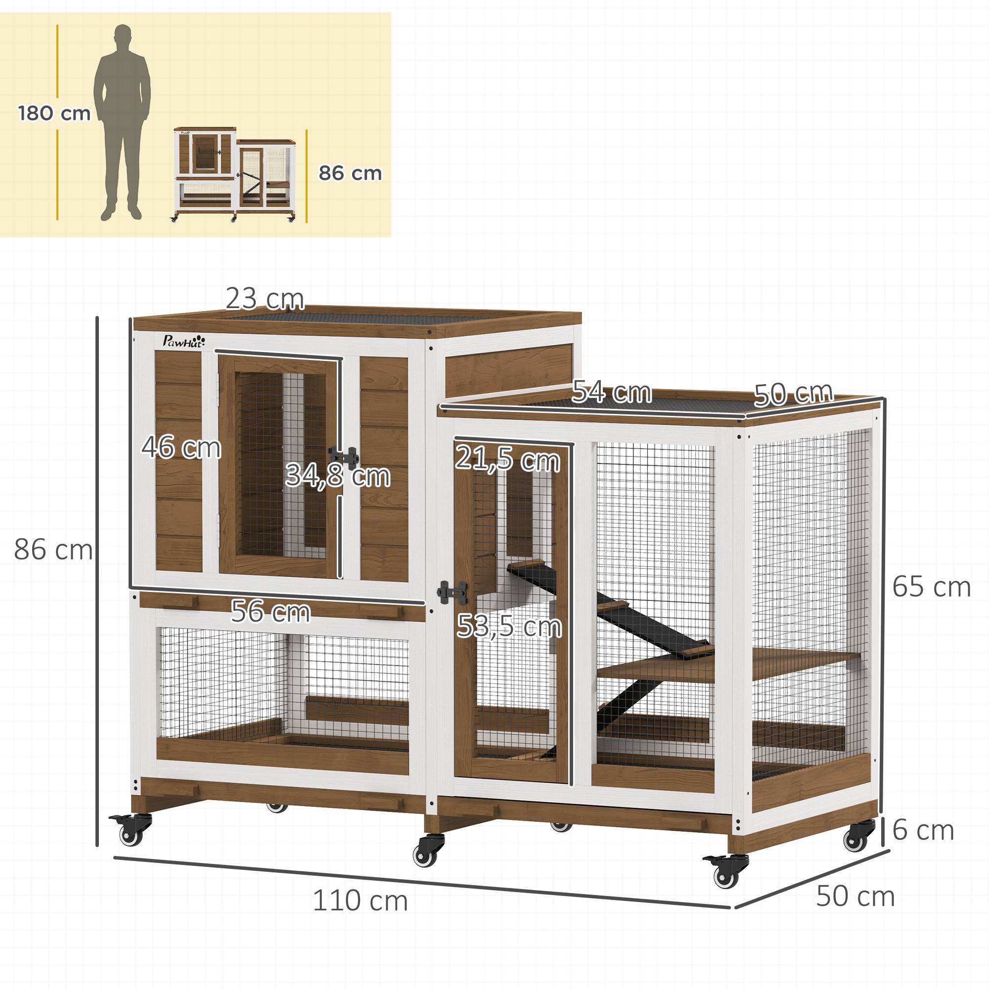 Sans Marque - Clapier lapin intérieur cage lapin en bois design de luxe 3 niveaux avec 3 plateaux amovibles 110 x 50 x 86 cm marron - Image 5