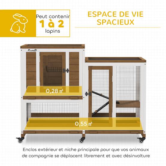 Sans Marque - Clapier lapin intérieur cage lapin en bois design de luxe 3 niveaux avec 3 plateaux amovibles 110 x 50 x 86 cm marron - Image 6