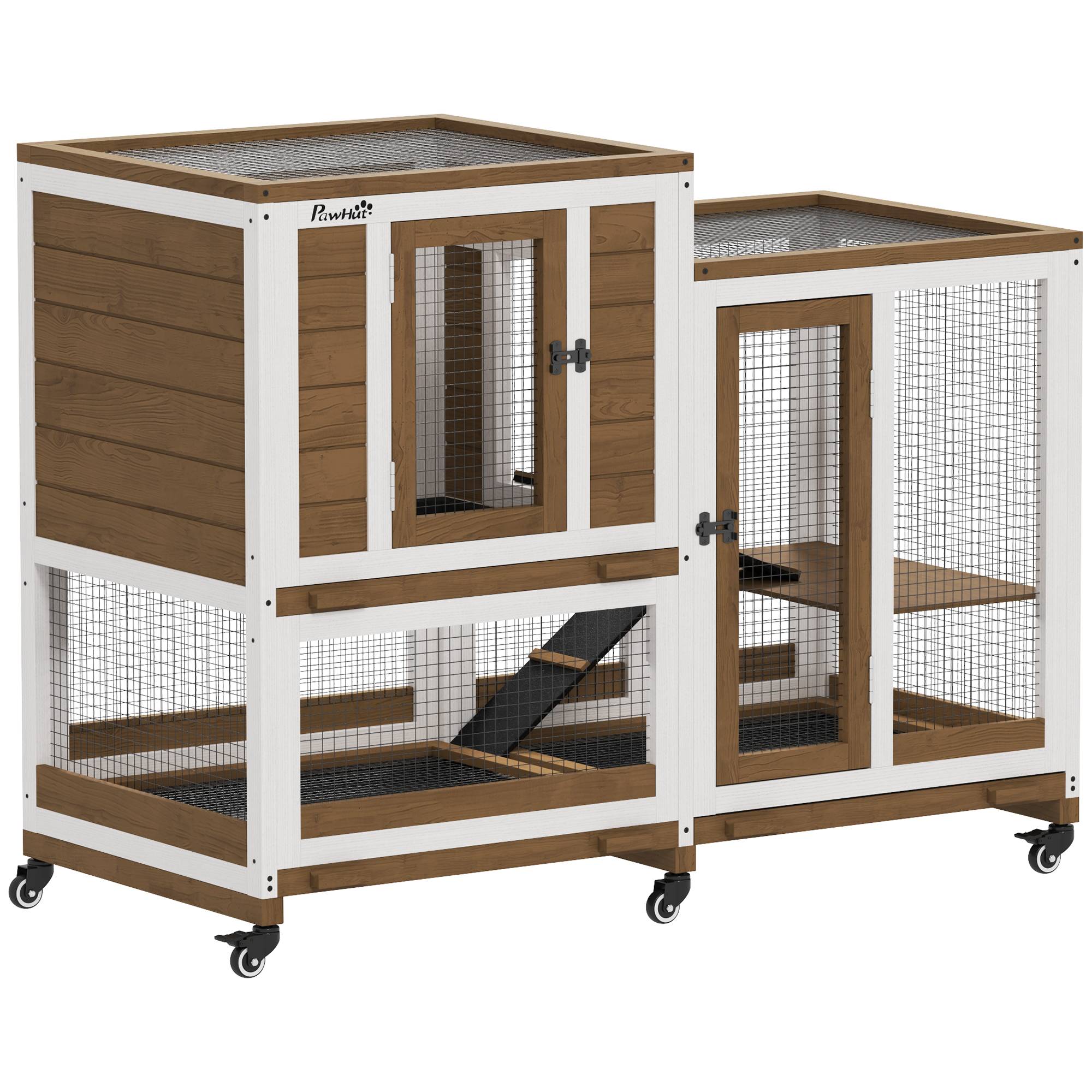 Sans Marque - Clapier lapin intérieur cage lapin en bois design de luxe 3 niveaux avec 3 plateaux amovibles 110 x 50 x 86 cm marron - Image 2