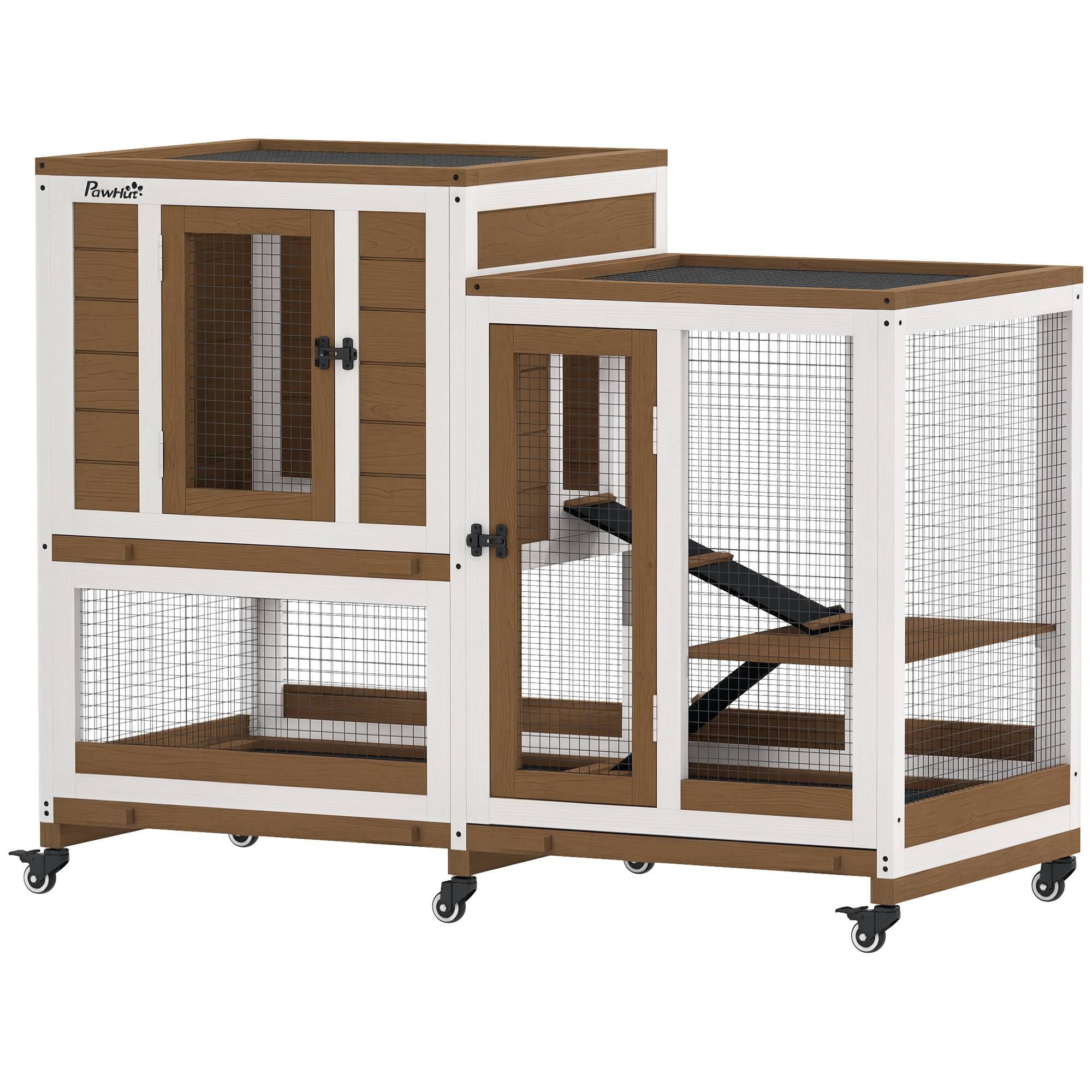 Sans Marque - Clapier lapin intérieur cage lapin en bois design de luxe 3 niveaux avec 3 plateaux amovibles 110 x 50 x 86 cm marron