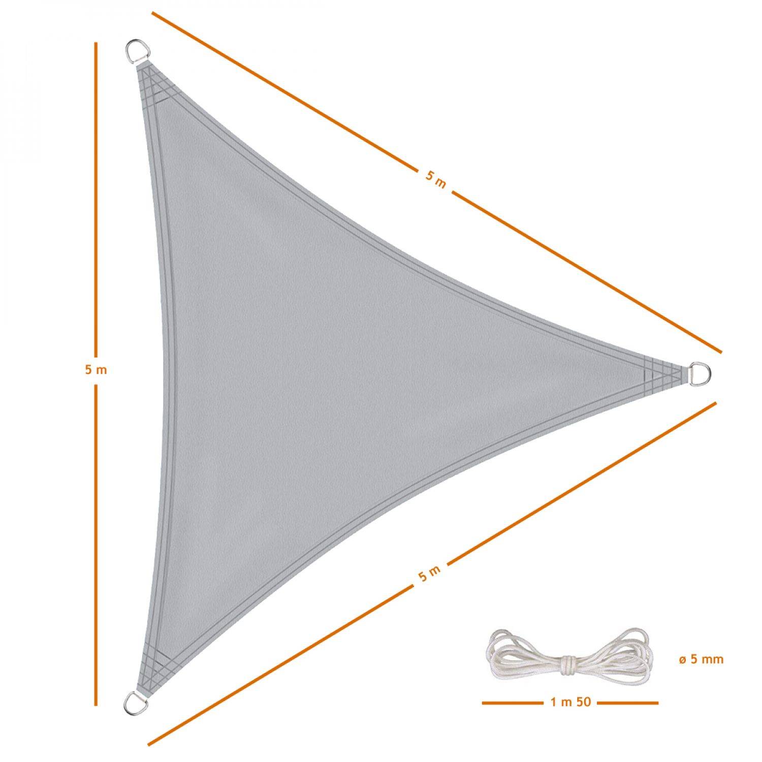 Linxor - Voile d'ombrage triangulaire imperméable et anti-UV - 5 x 5 x 5 m - Gris - Linxor - Imagen 2