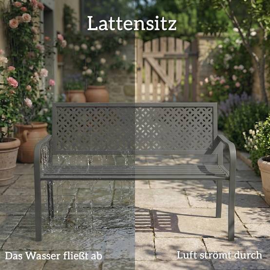 Banc de jardin 2 places en métal, résistant aux intempéries, avec dossier antirouille, design géométrique, supporte jusqu'à 240 kg - Image 10