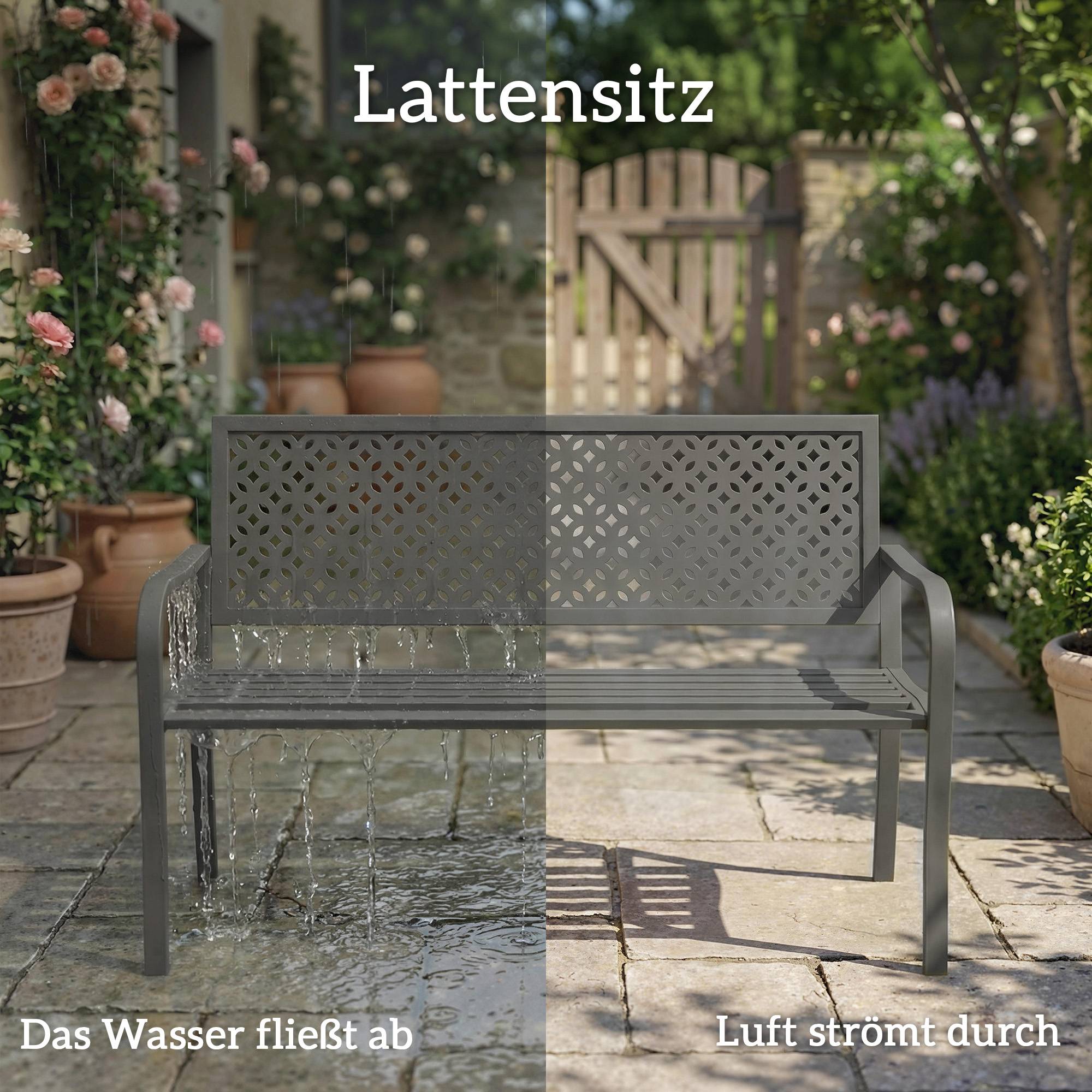 Banc de jardin 2 places en métal, résistant aux intempéries, avec dossier antirouille, design géométrique, supporte jusqu'à 240 kg - Image 10