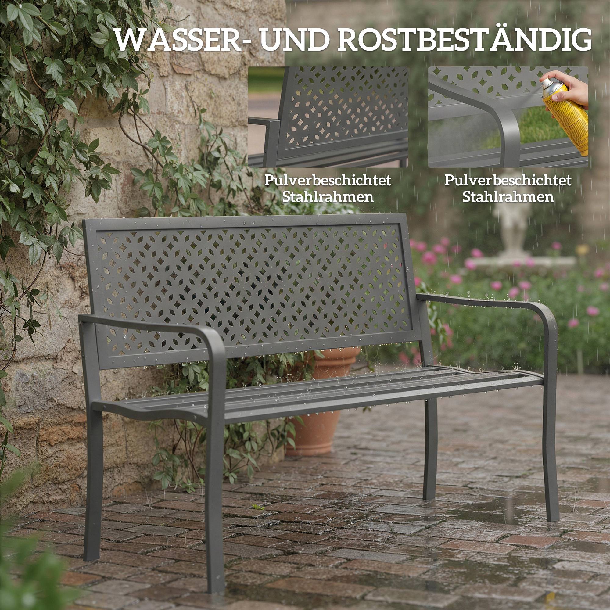 Banc de jardin 2 places en métal, résistant aux intempéries, avec dossier antirouille, design géométrique, supporte jusqu'à 240 kg - Image 6